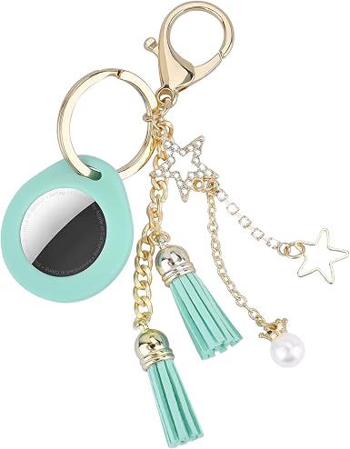 v moro silicone case keychain compatible with airtags cases skin protector cover for air tag 2021 with bling star tassels keychain case accessories fo