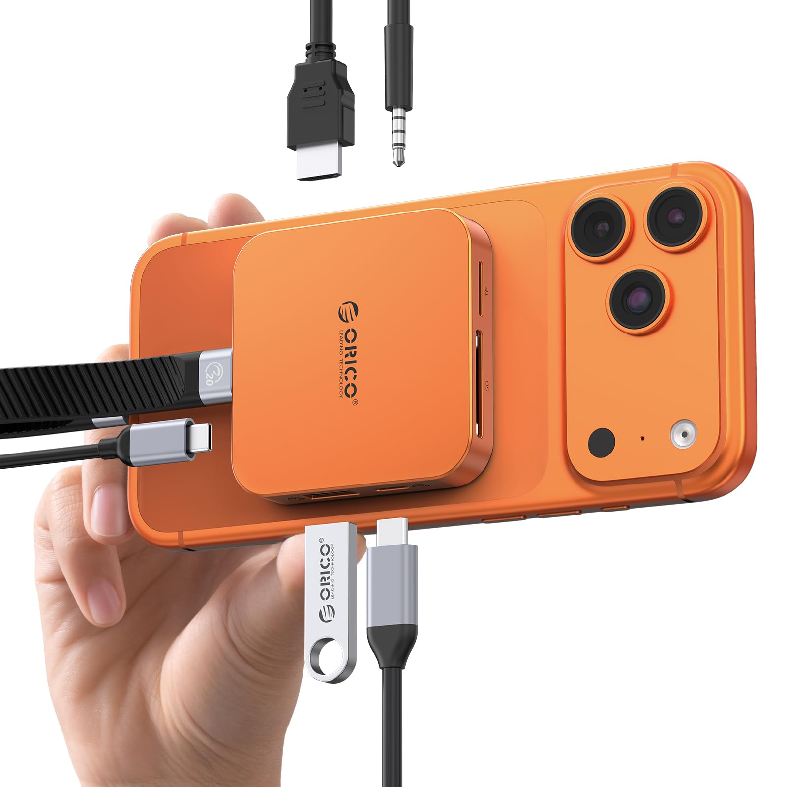 ORICO マグネット式 M.2 ドッキングステーション 8-IN-1 USB C ハブ Magsafe対応 10Gbps M.2 2230 NVMe SSDケース HDMI4K@60Hz/10GbpsUSB ポート/SD/TFカードリーダー/オーディオ/100W PD急速充電 iPhone 17/16/15 Pro Max & MacBook Pro/Air対応 MG7