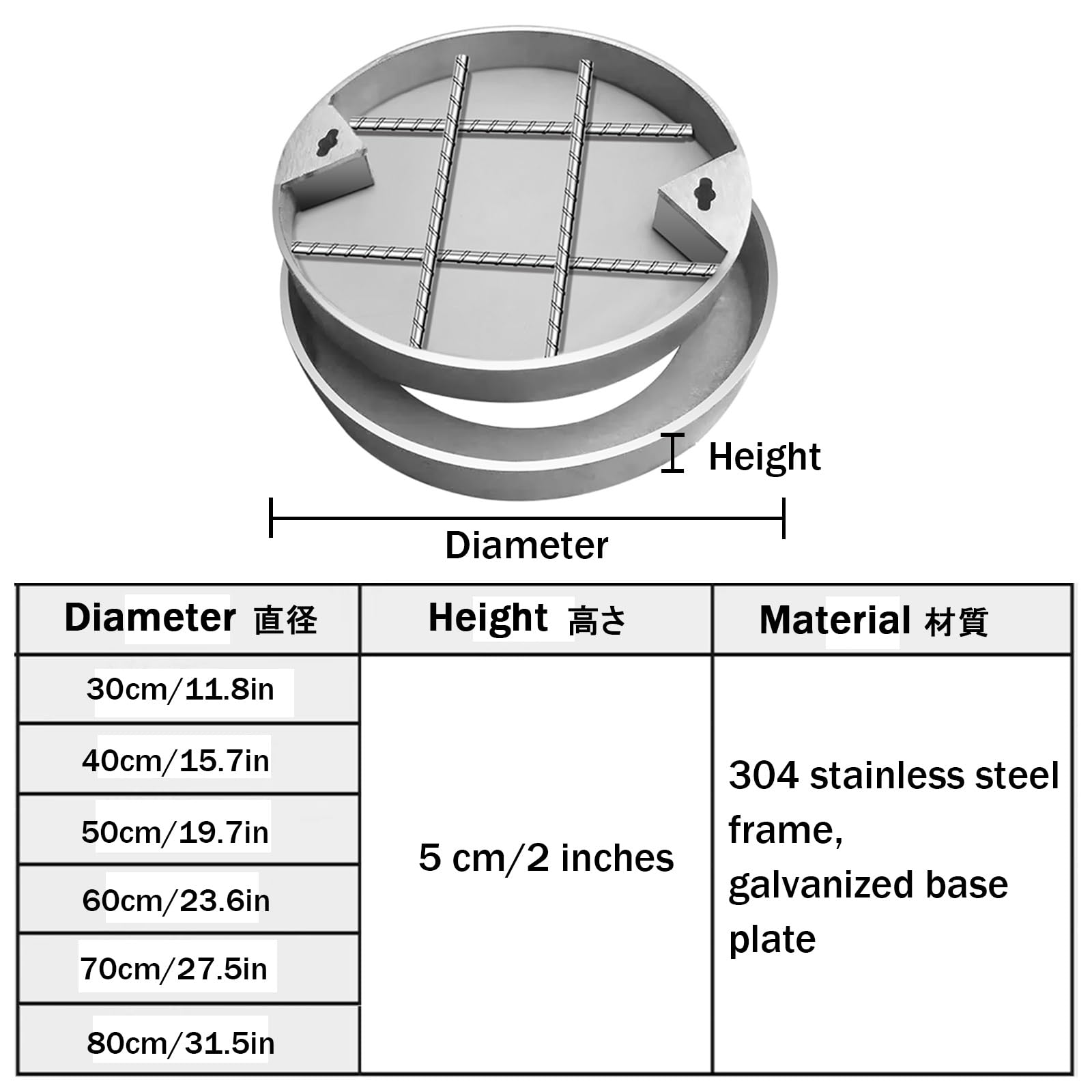 Couvercle de trou d'homme et cadre en acier inoxydable, couvercle de vidange durable pour garage, cour, allée, parking – Couvercle de pompe de puisard invisible, 40 cm de diamètre