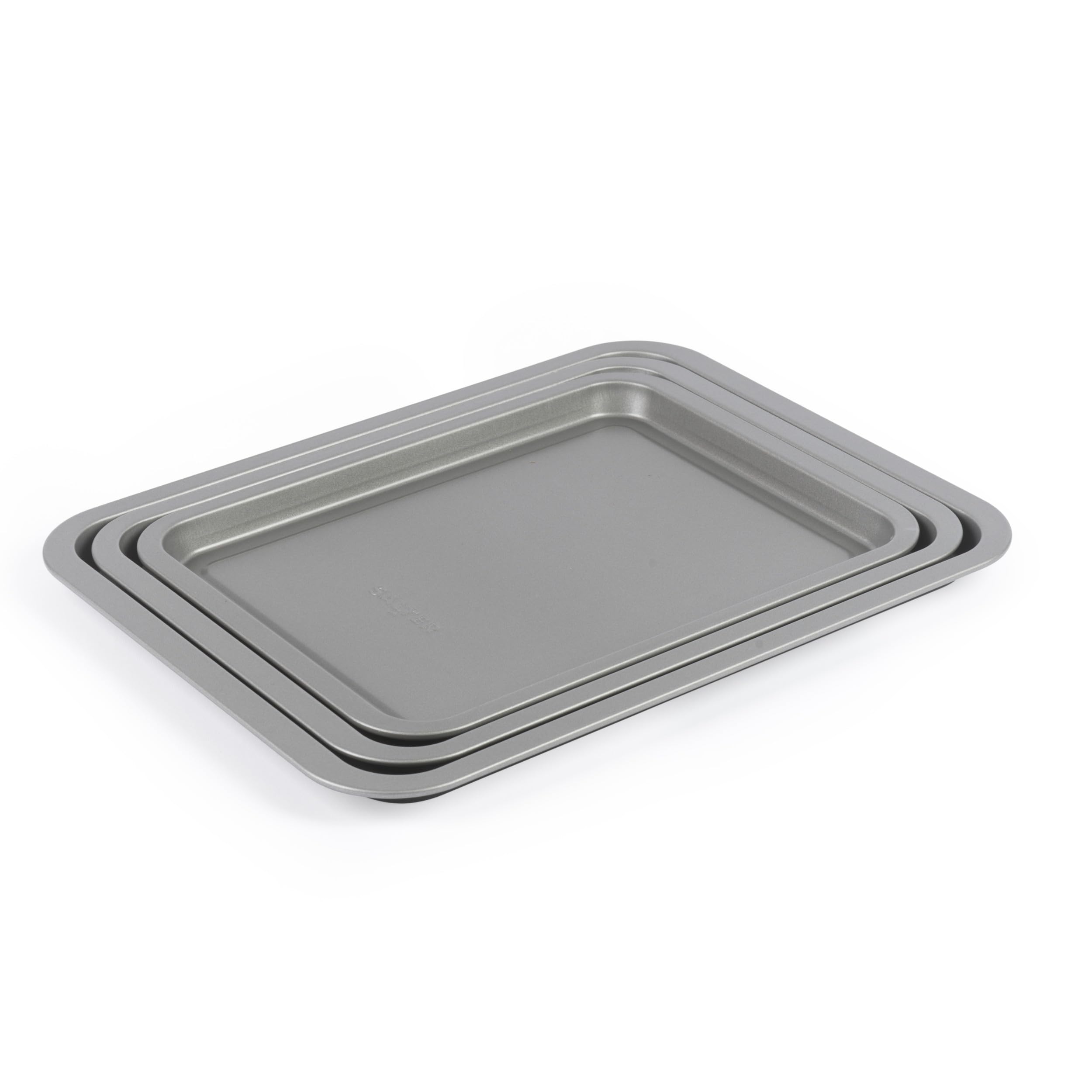 Salter Essentials 3-Piece Baking Tray Set, Non-Stick Coating, 31/35/39 cm Stackable Oven Sheets, Dishwasher Safe