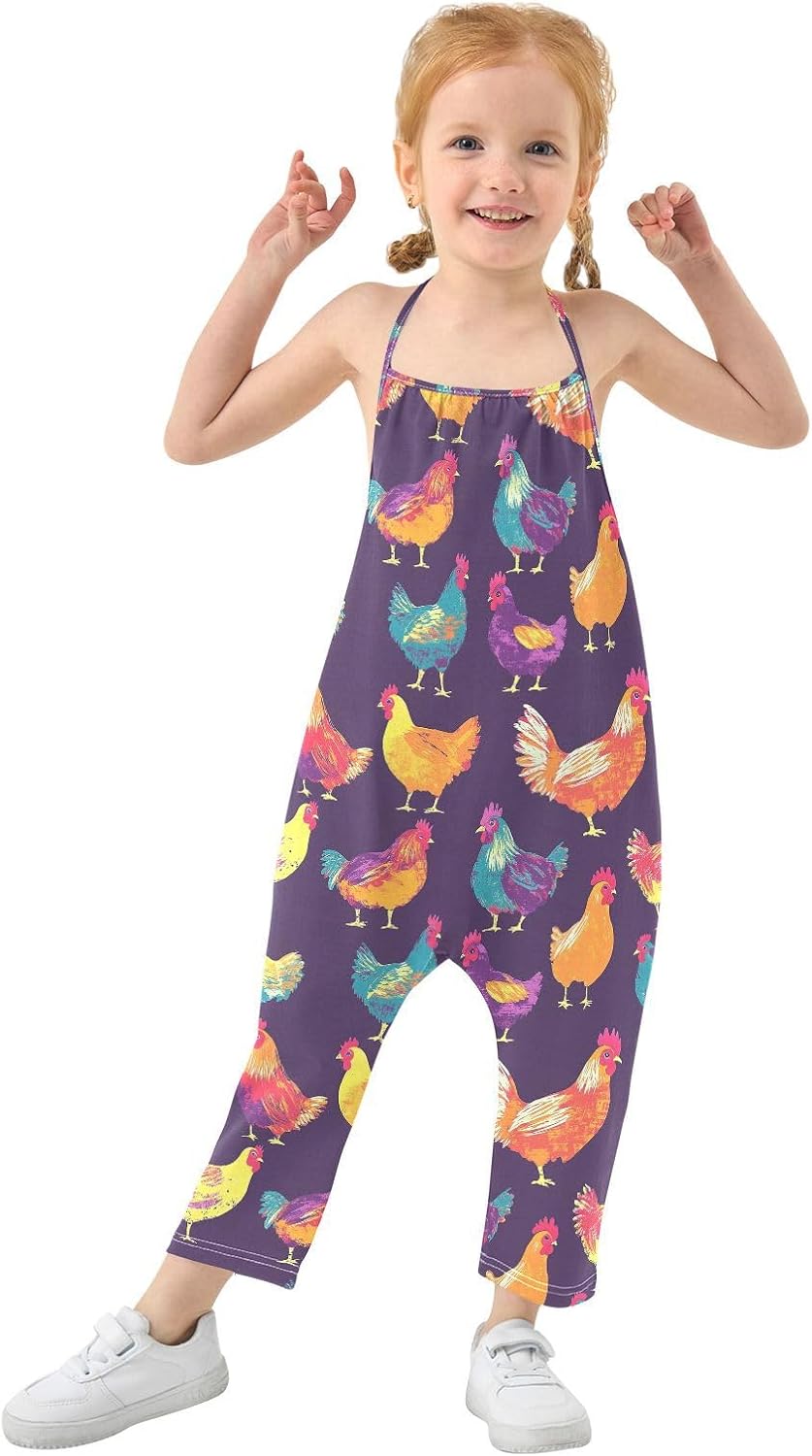 Chicken in Purple Toddler Girl Clothes Sleeveless Romper Jumpsuit for Girls Summer One Piece Romper Pants Size 1-6T