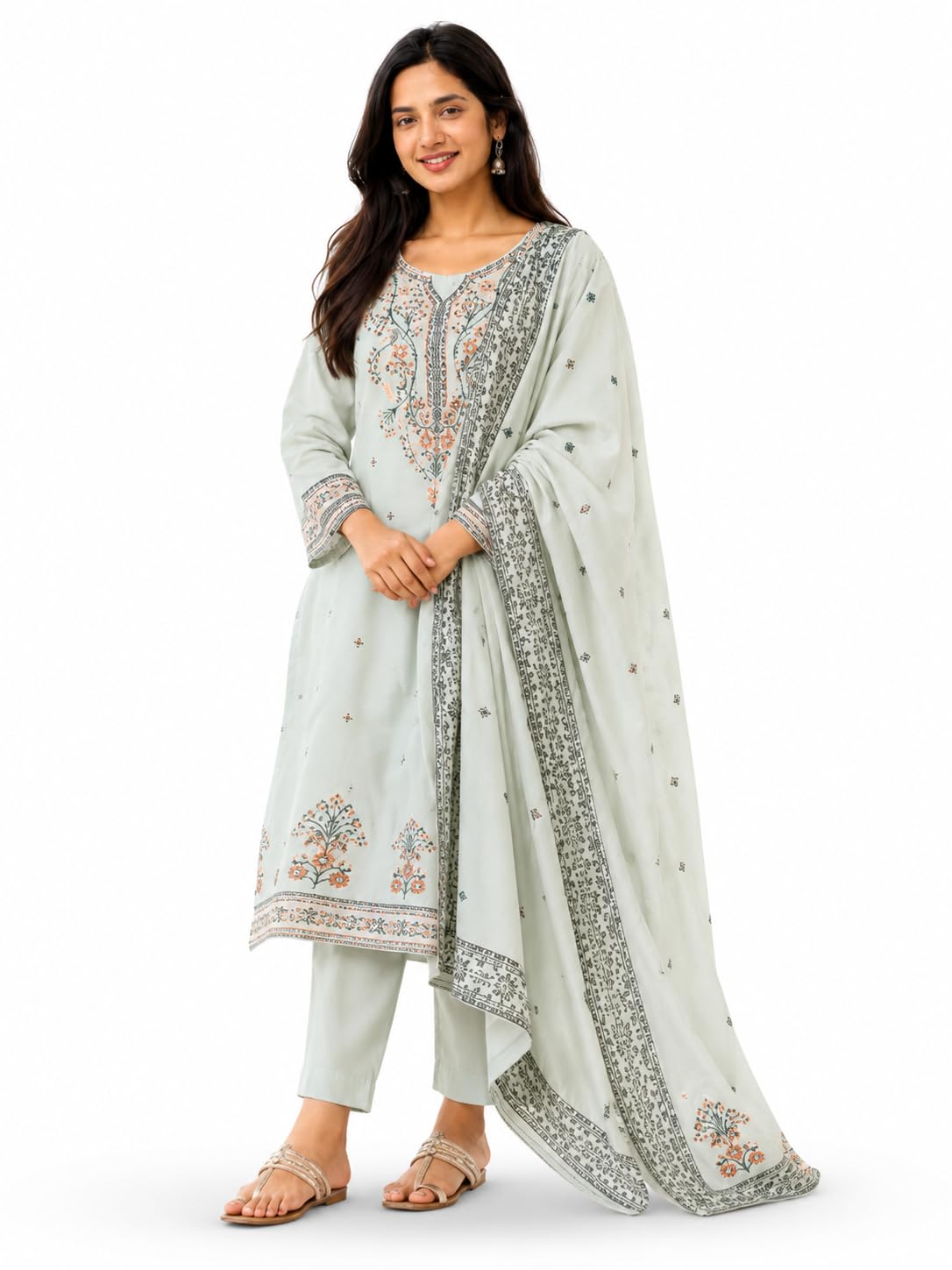 Women's Cotton Kurta Pant with Dupatta Set | Taupe Grey-image-36