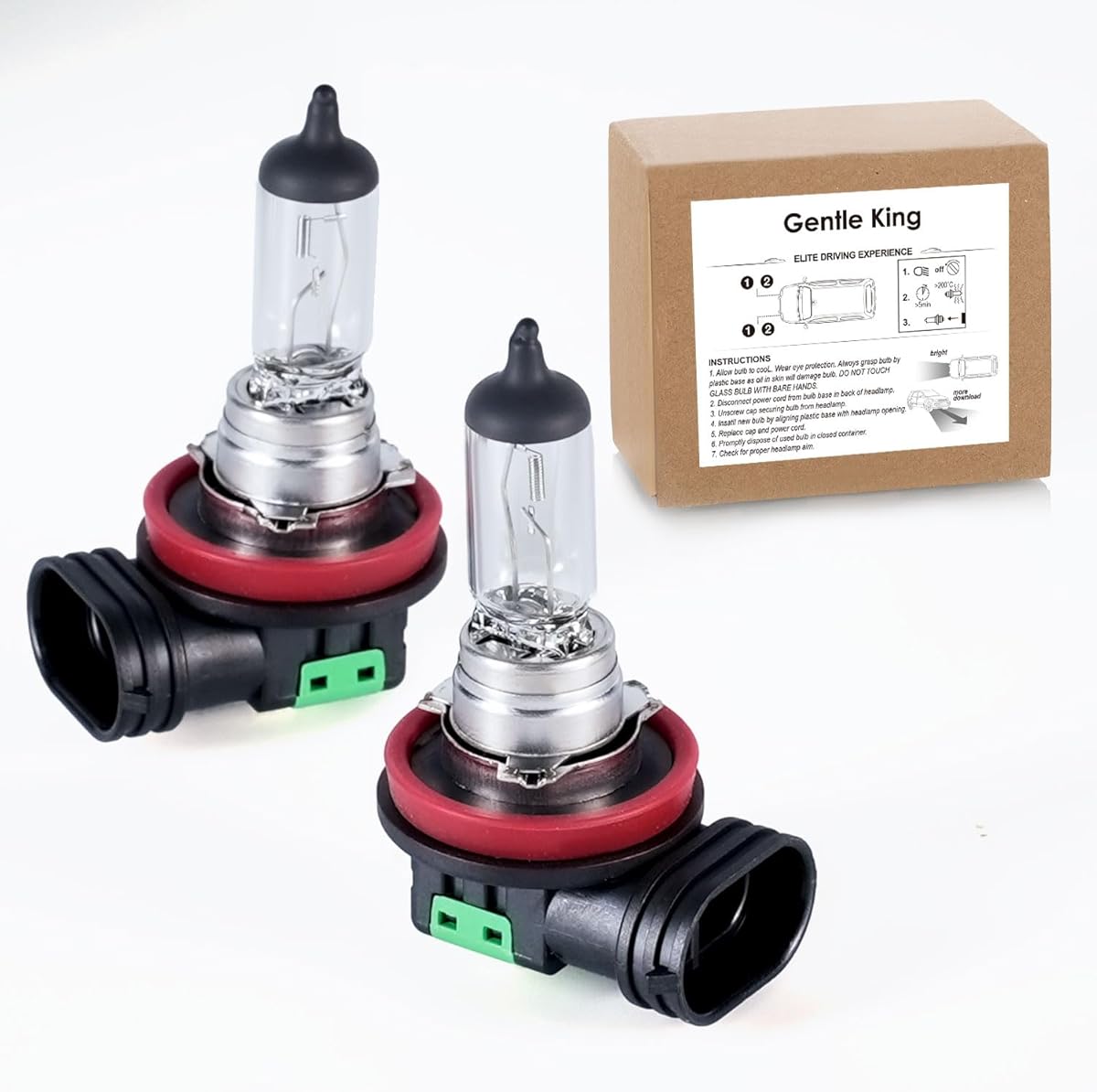 Gentle King H11 Halogen Headlight Bulb,High Performance On or Offroading Headlight & Fog Replacement Bulbs,Low and High Beam, 55W, DOT Compliant (2 Pack)