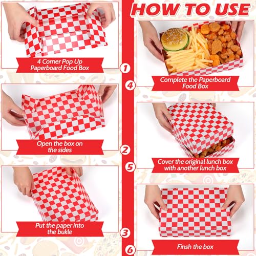 image for Norme Disposable Red Checkered Cardboard Food Tray 10.24 x 7.09 x 2.36