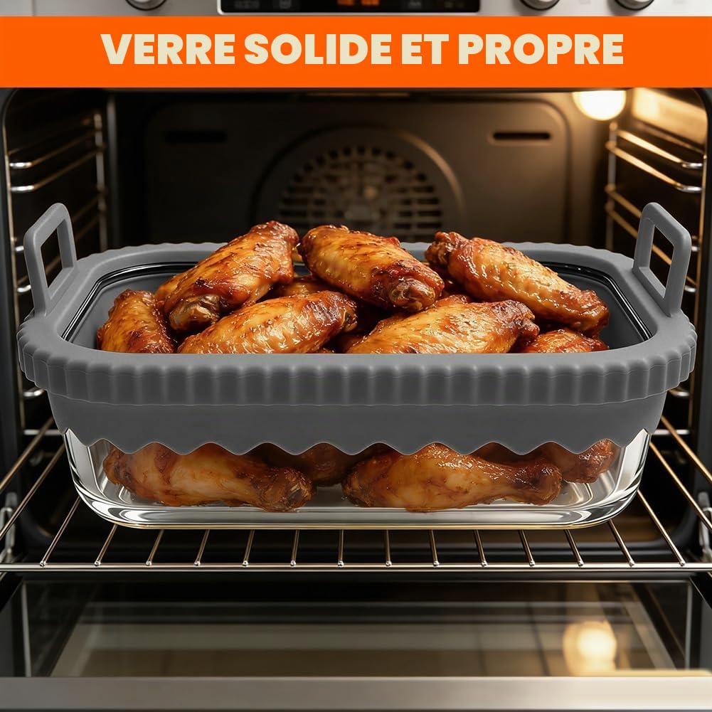 Plat à gratin Airfryer pour Ninja & Cosori | Moule en verre avec couvercle et poignées amovibles | Résistant à la chaleur pour Ninja Airfryer Accessoires AF400EU/AF500EU/SL400EU | Passe au