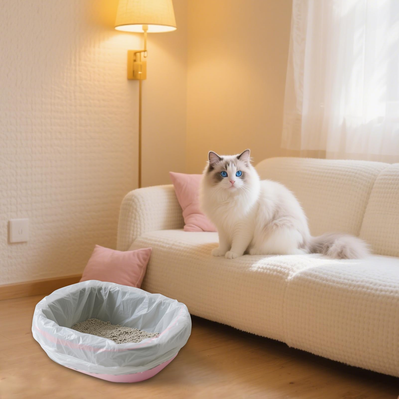 3 Rotolo Sacchetti Lettiera Gatto, 30 Pz Sacchetti per Lettiera per Gatti con Coulisse, Sacchetti per Lettiera Gatto Antistrappo, Sacchetti per Escrementi per Gatti Durevoli e Impermeabili (Rosa)