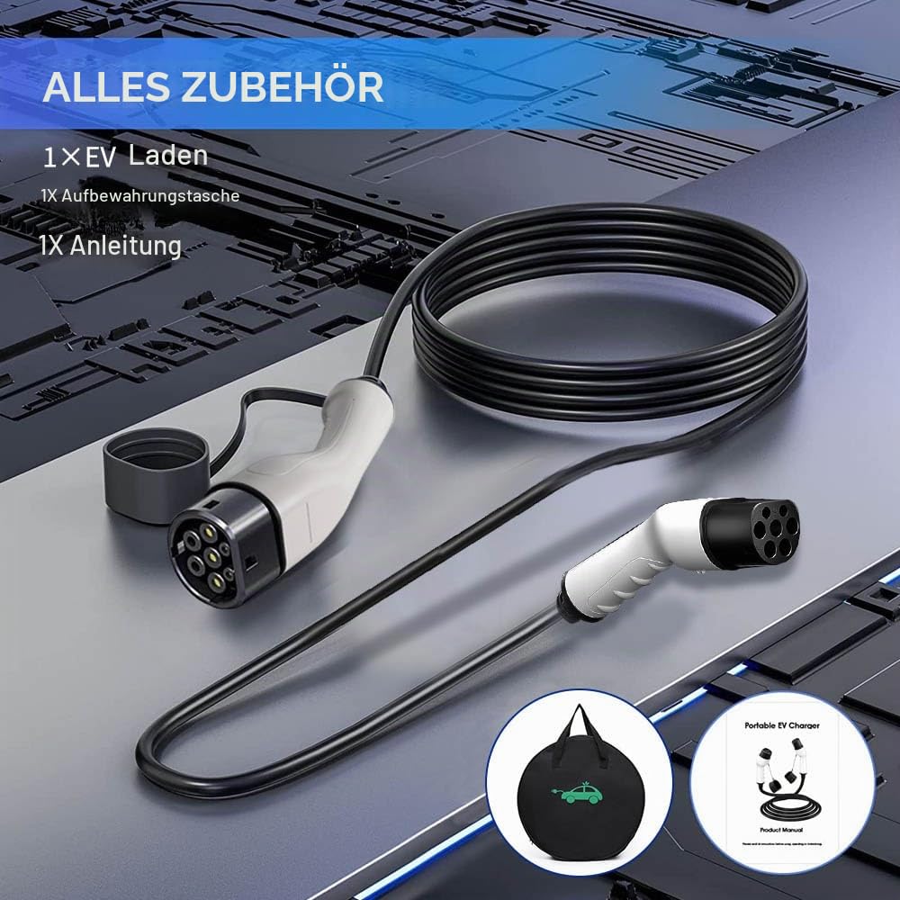 Typ 2 Ladekabel EV Ladegerät 16A 11kW 3 Phase EV Charger mit IP54, IEC-62196-2 geeignet für Allen Typ-2-Modellen Kompatibel Elektroautos (3M 220V)