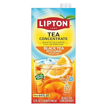 Lipton Black Tea with Lemon Flavored Tea Concentrate 32 fl oz - Makes 64 fl oz Prepared Iced Tea - Kosher Certified - Perfect for Mixing with Cold or Sparkling Water