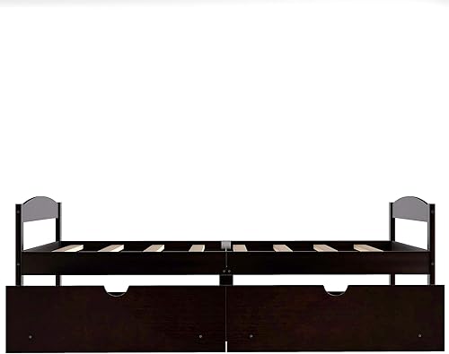 Miniatura 10 de MOEO Cama de plataforma individual con 2 cajones, dormitorio de madera para niños, adultos, fácil de montar, no requiere caja de resorte, espresso