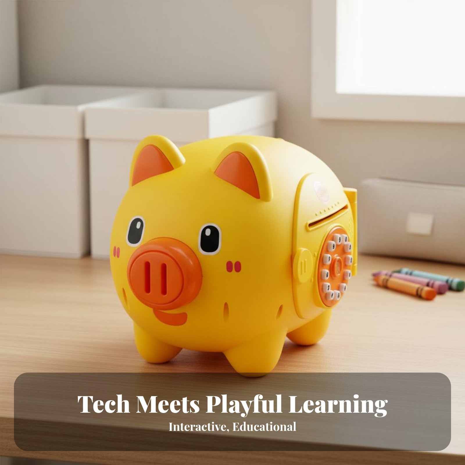 Tirelire Électronique Enfant Interactive Coffre Épargne Boîte Économies Banque Jouet avec Entrée Automatisée des Billets Clavier et Reconnaissance, Jaune