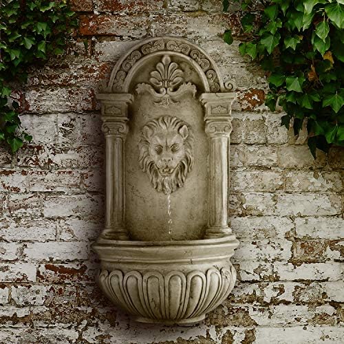 blumfeldt Löwenstein Wall Fountain Garden Fountain Sola 2W Mini Pump for up to 200 l/h Water Circulation Water-Flowing Lion Head 4-Beam LED Lighting Easy Intallation Setup Polyresin Stone Look