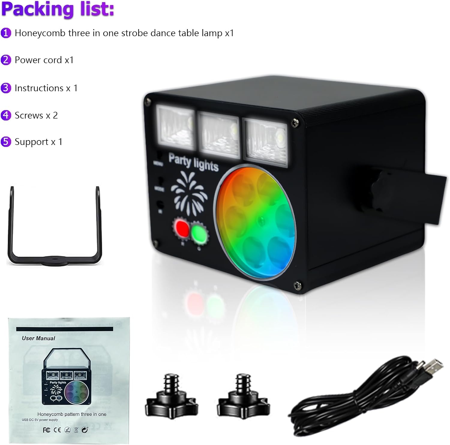 WUZSTAR Festival 3-in-1 Dance Desk Lamp with Remote Control, Strobe Effect and LED Pattern - Voice Controlled Music Sync, DJ Party, Club, Wedding, Disco, Halloween Xmas