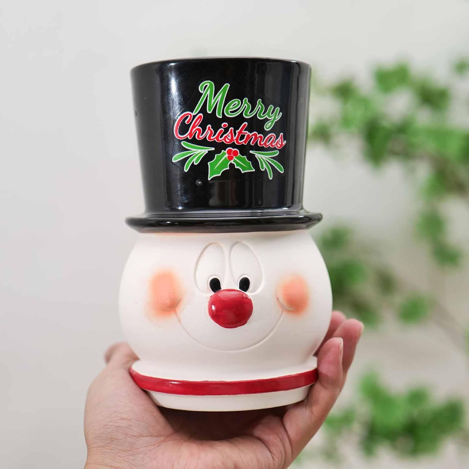 Ceramic Snowman Vase for Christmas Indoor Decor, Christmas Snowman Flower Pots Christmas Snowman Jar for Tabletop Decorations Holiday Snowman Decorative Vase