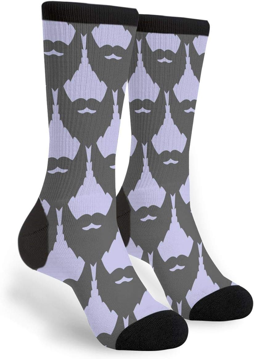 Beard Pattern Men Women Casual Crazy Funny Athletic Fancy Novelty Graphic Crew Tube Socks Moisture Wicking Gift