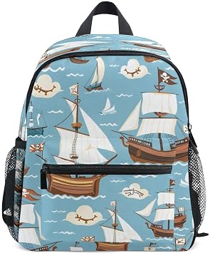 ALAZA Pirate Ship Ocean Blue Toddler Backpack Kids School Bag Preschool Kindergarten Elementary School for Boys Girls