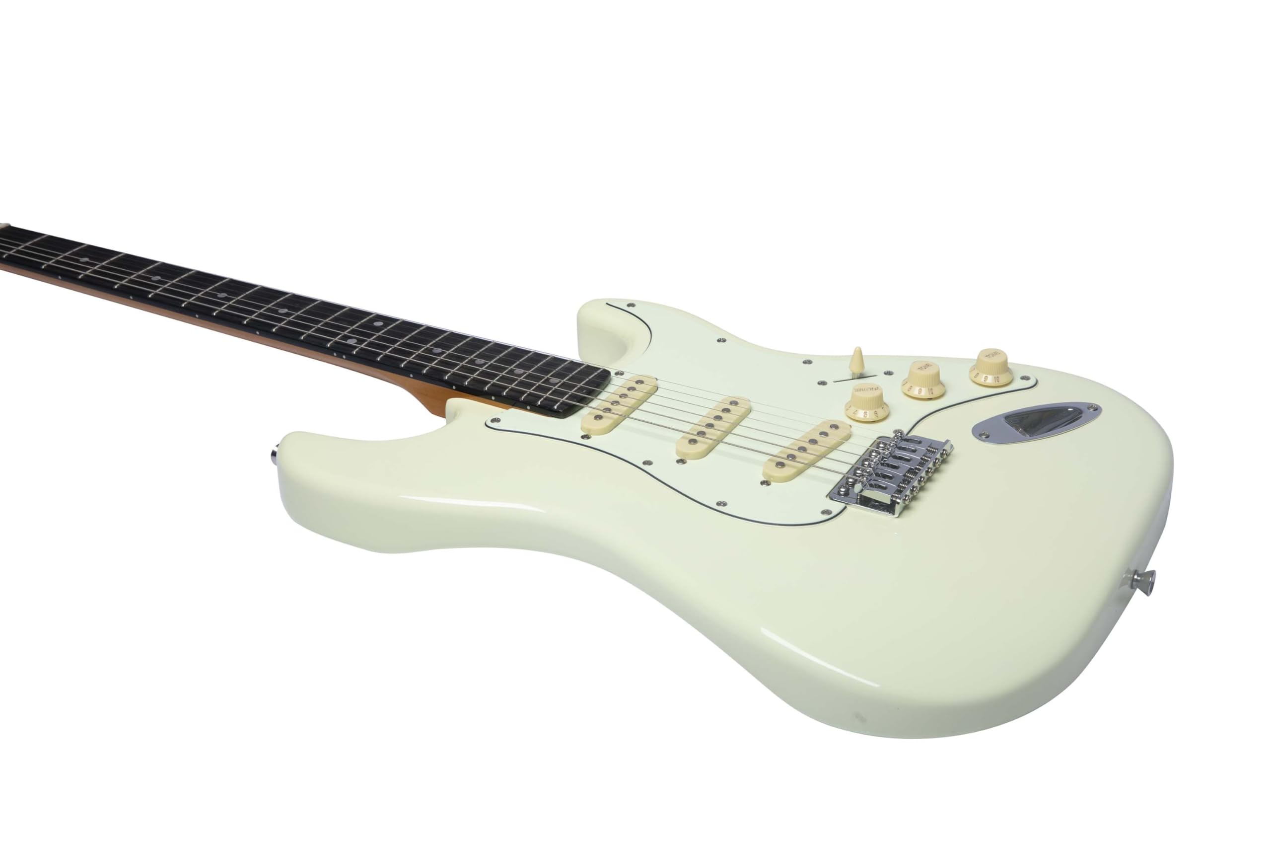 EKO GUITARS – Guitare Électrique ST-300, Corps en Peuplier, Manche en Érable, Touche WPC 22 frettes, 3 Micros Single-Coil, Pont Tremolo, Diapason 650 mm, Couleur Olympic White