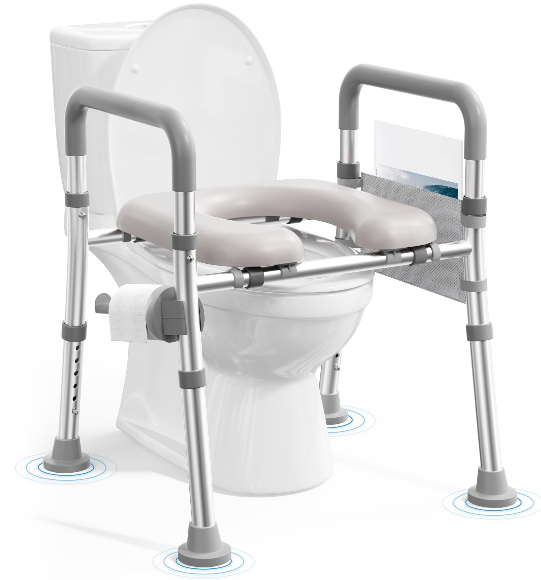 soundfuse Heavy Duty Raised Toilet Seat with Handles for Senior, 400 lbs | Adjustable Height & Width, Aluminum Reinforced Frame, Padded Seat, Handicap Elevated Toilet Seat Riser, Fit Most Toilets