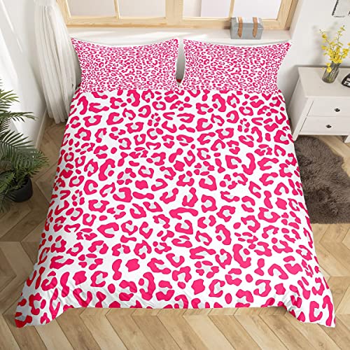 Pink Leopard Print Duvet Cover Set Twin Size,Cheetah Bedding Set 2Pcs For Kids Teens Girls Room Decor, Wild Animal Fur Print Comforter Cover Romantic Quilt Cover With 1 Pillowcase #TOP10