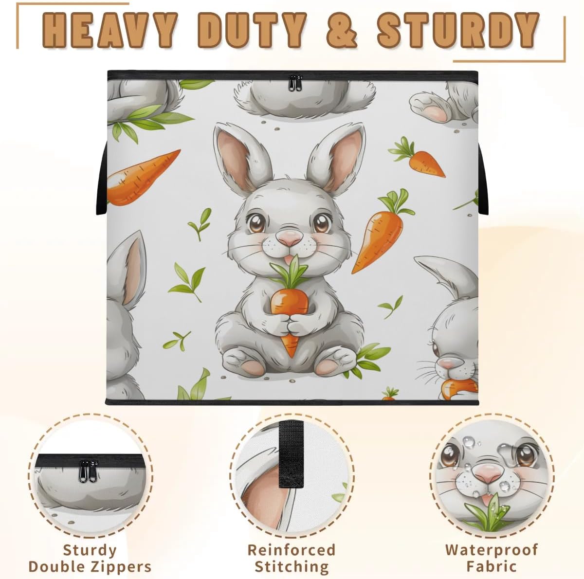 Honeybaby 214L Extra Large Comforter Storage Bag Bunny Carrot Storage Totes with Lids Waterproof Closet Organizer Folding Blanket Storage Bags for Clothes Bedding Pillows