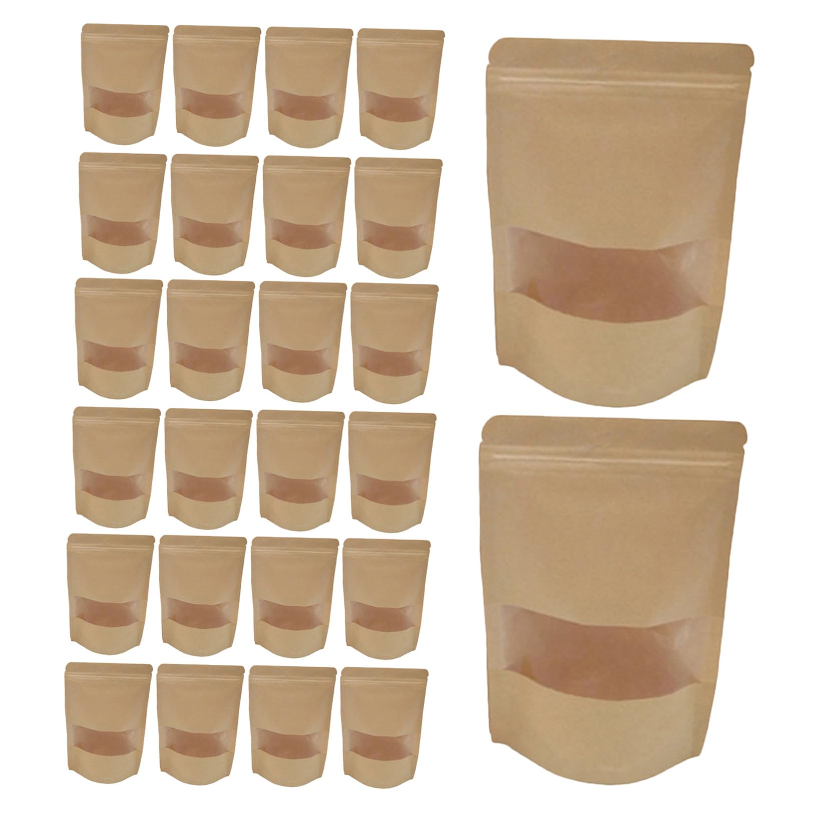 50 Pièces Sacs Papier Kraft avec Fenêtre Matte et Fermeture Auto-adhésive Sacs de Rangement Alimentaire Refermables pour Snacks Biscuits Bonbons Fromage et Thé