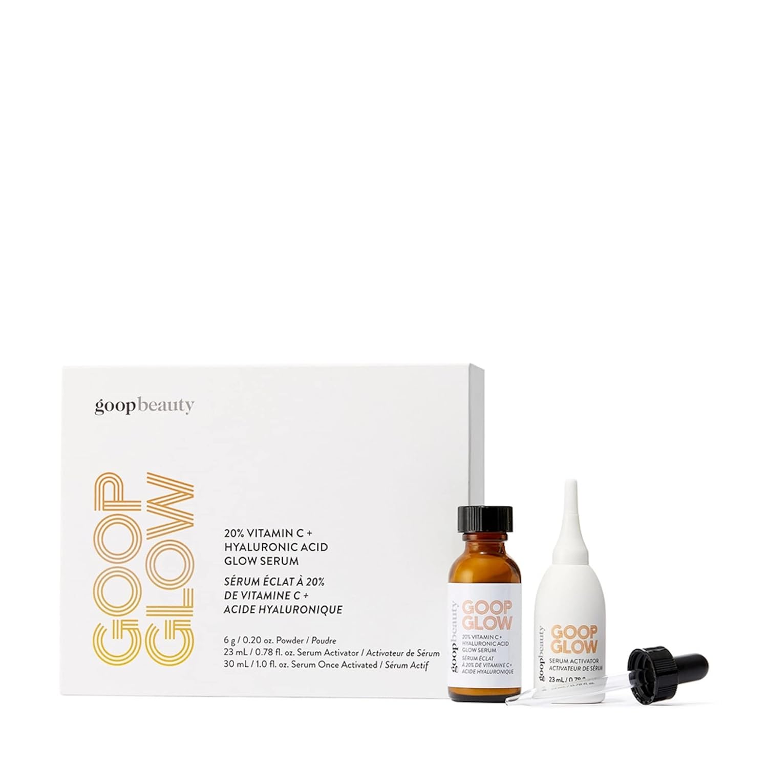 goop GOOPGLOW 20% Vitamin C + Hyaluronic Acid Glow Serum - Clinically Proven to Improve Skins Firmness, Tone, Texture, & Hydration - Made with L-Ascorbic Acid & Hyaluronic Acid - 30 mL : Beauty & Personal Care