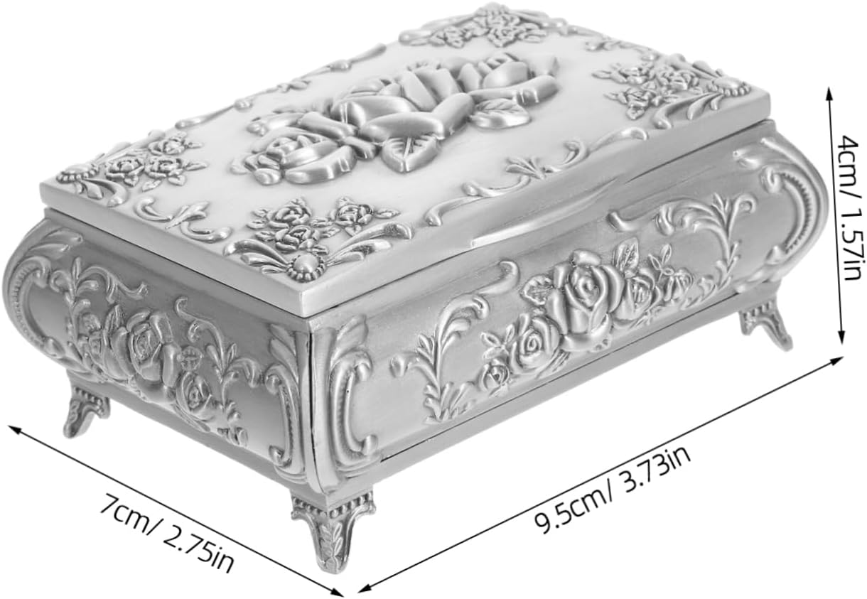 Luxury Embossed Flower Jewelry Organizer Zinc Alloy Desktop Necklace Box Home Dec image 2