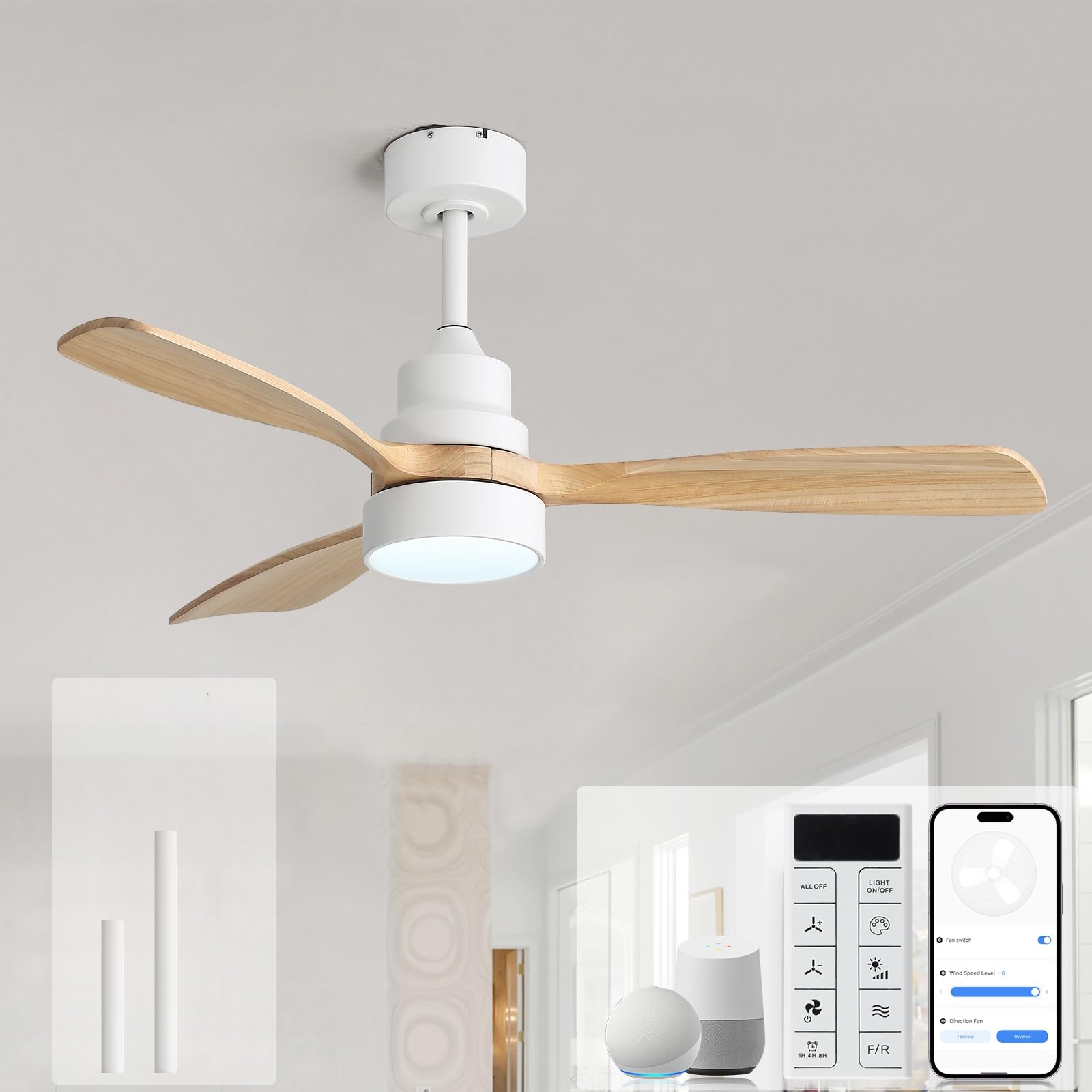 Sofucor 52" Wood Ceiling Fan with Lights & Remote -20