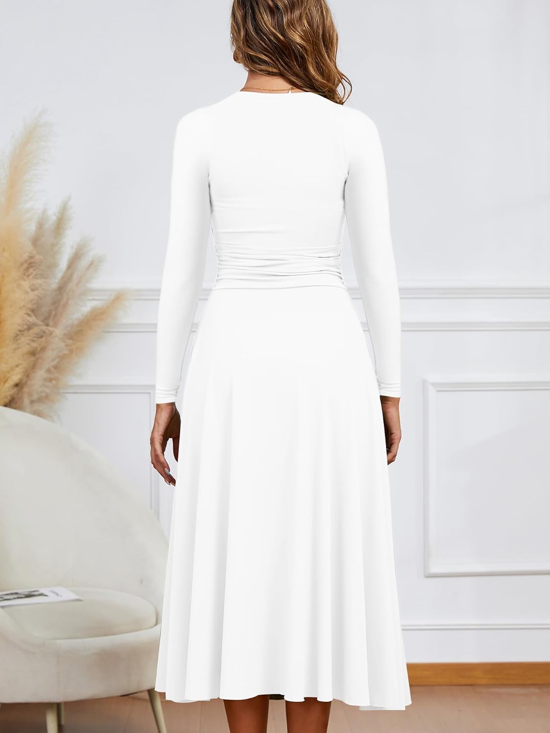 Kaximil Women's Long Sleeve Square Neck Corset A Line Maxi Dress Ruffle Flowy Formal Long Dresses - Image 2