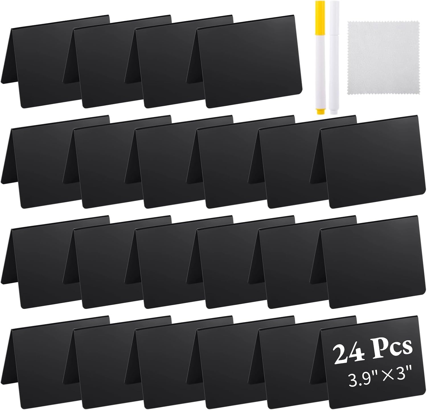 24 Mini Chalkboard Signs, Acrylic Table Markers with Cleaning Cloth & Pens, Reusable Food Labels for Parties & Weddings