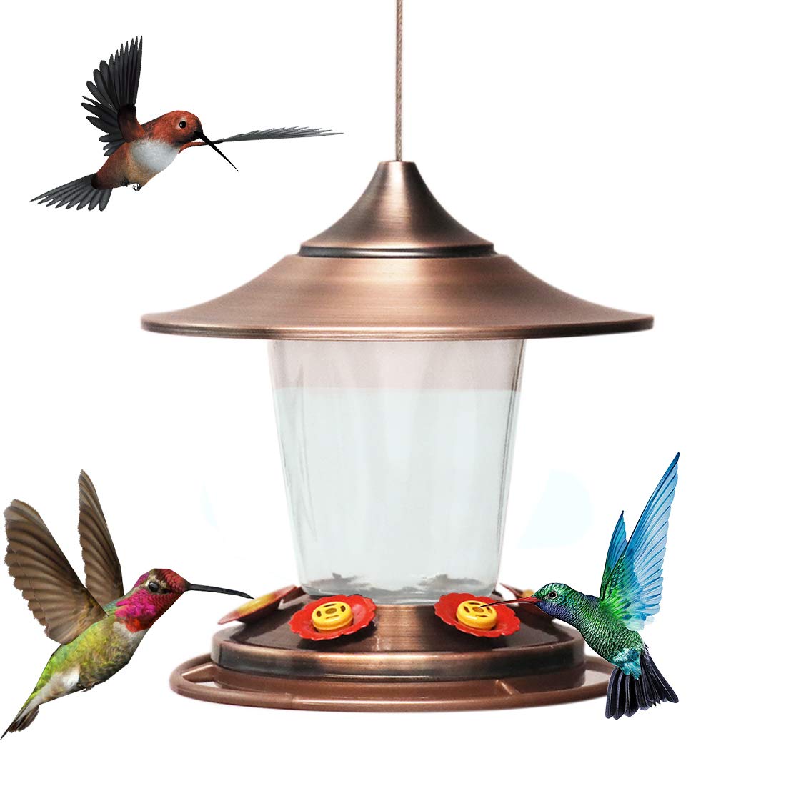 Nature's Rhythm Bird Feeder Antique Copper Glass 6 Feeding Stations Glass Hummingbird Feeders(Bronze)