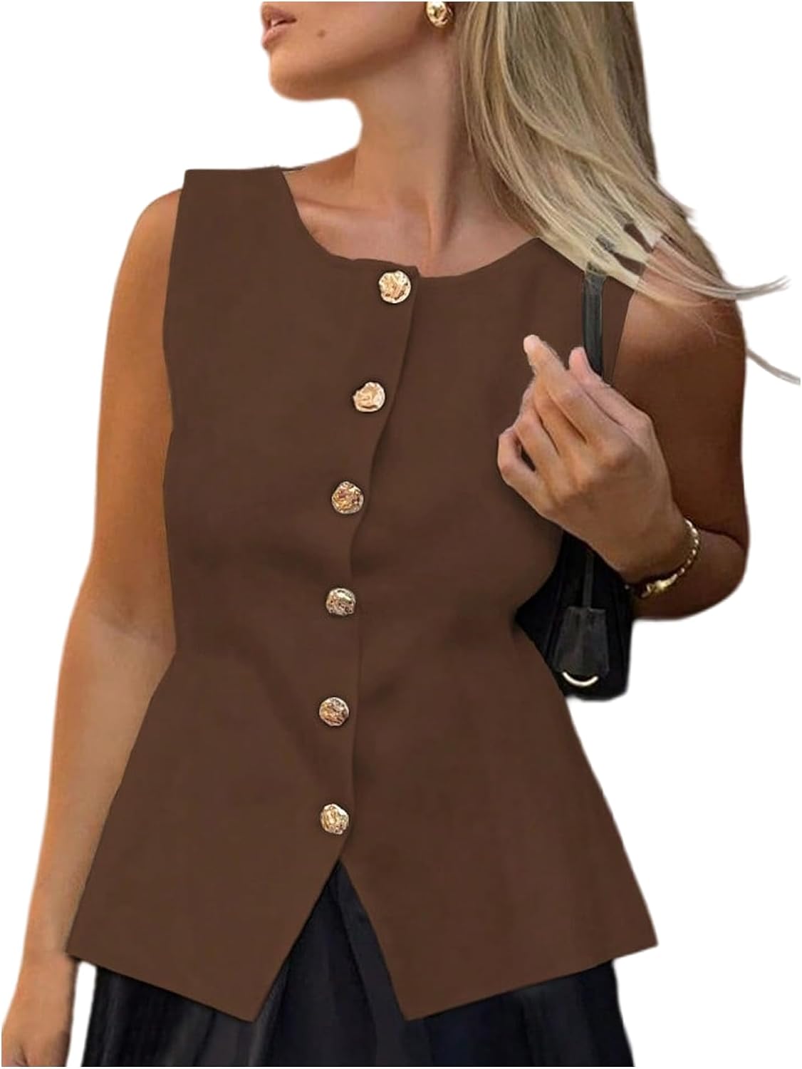 GORGLITTER Women's Sleeveless Knit Sweater Vest Top Tredny Dressy Button Up Business Casual Cardigan Vest Going Out Top