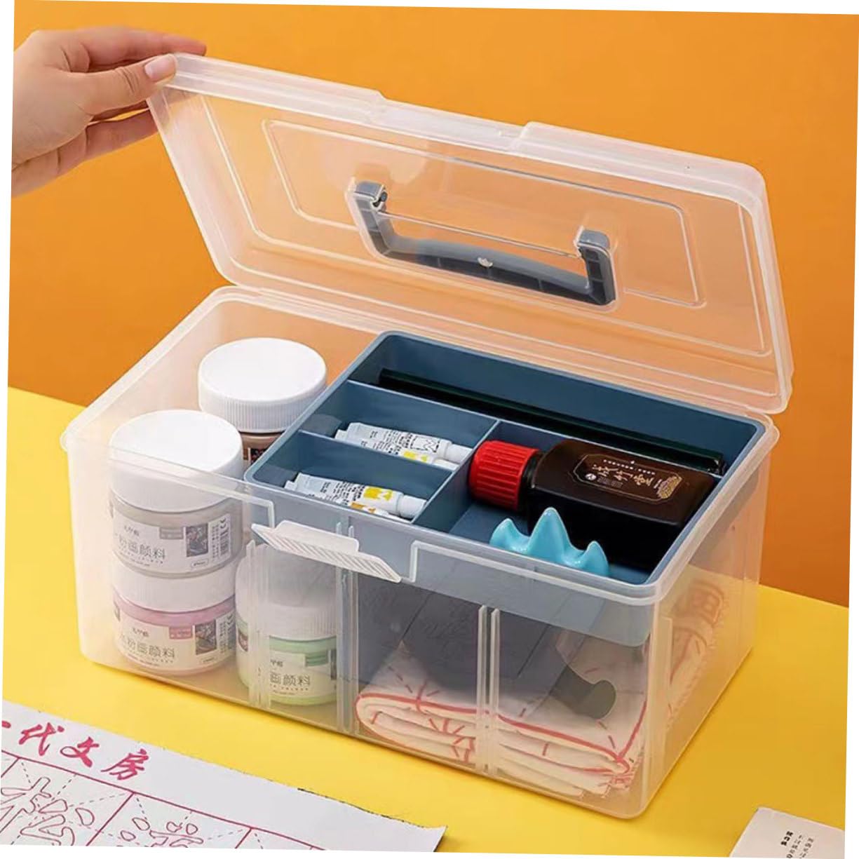 VILLCASE Caja De Almacenamiento Divisoria Para Costura Multiusos Con Asa Organizador De Manualidades Transparente