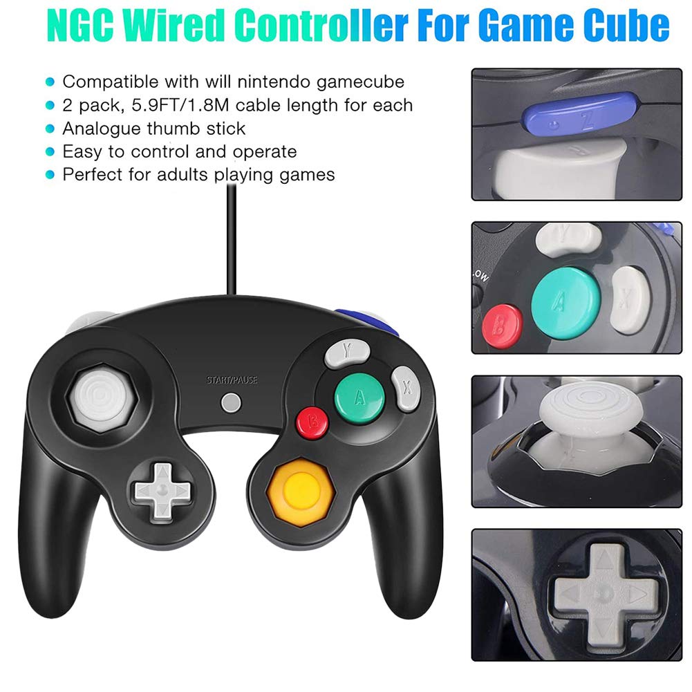 FIOTOK Controller Replacement for Gamecube Controller,Wired Controller Compatible with Nintendo Gamecube Controller for Wii Black