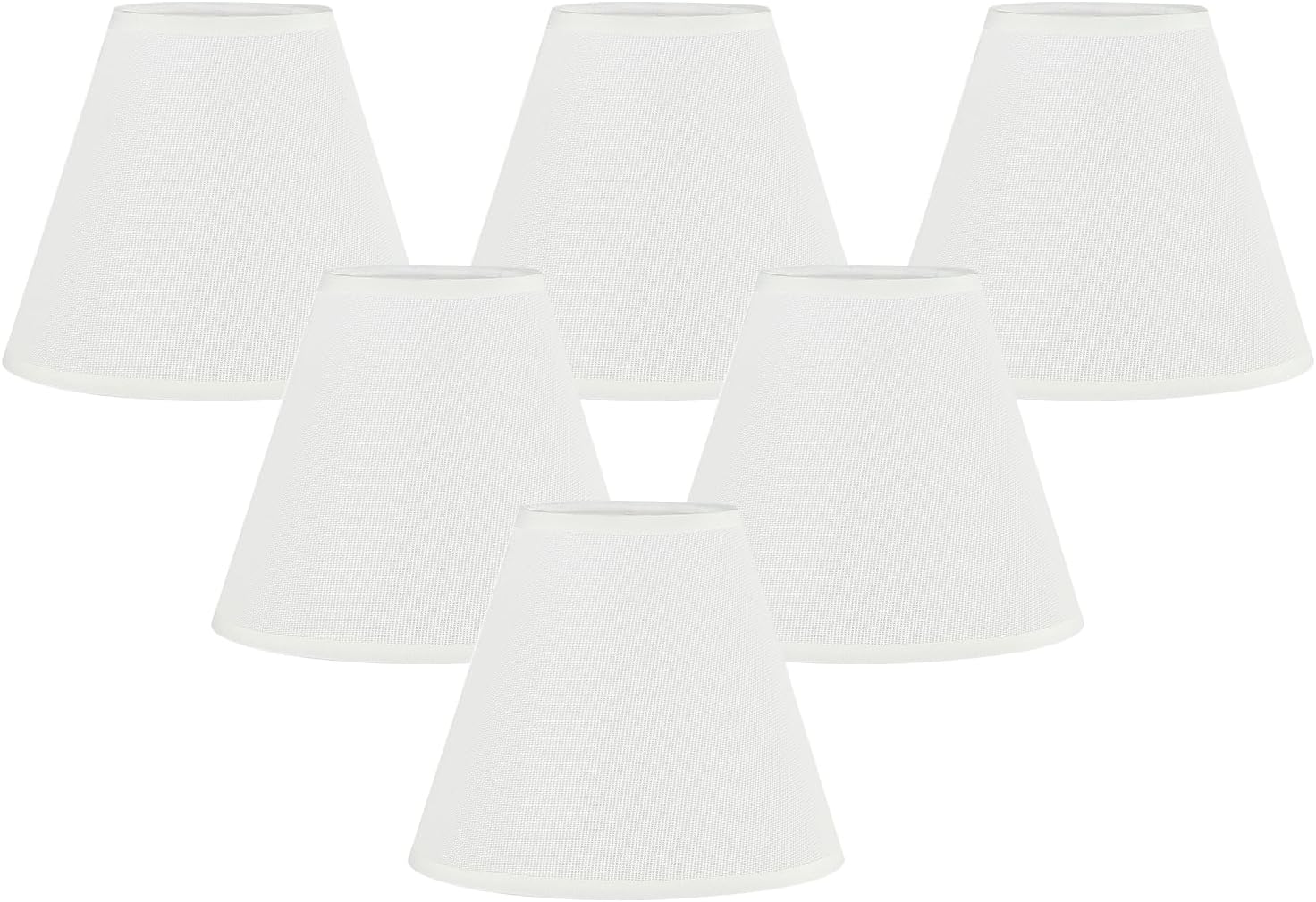 3" Top x 6" Bottom x 5" High Chandelier Shades White, 3.0x6.0x5.0 Inches Linen Fabric Lampshades, Perfect Covers for 6 Light Pendant Light or Wall Sconce, Clip On Bulb E12 Socket(Set of 6, White)