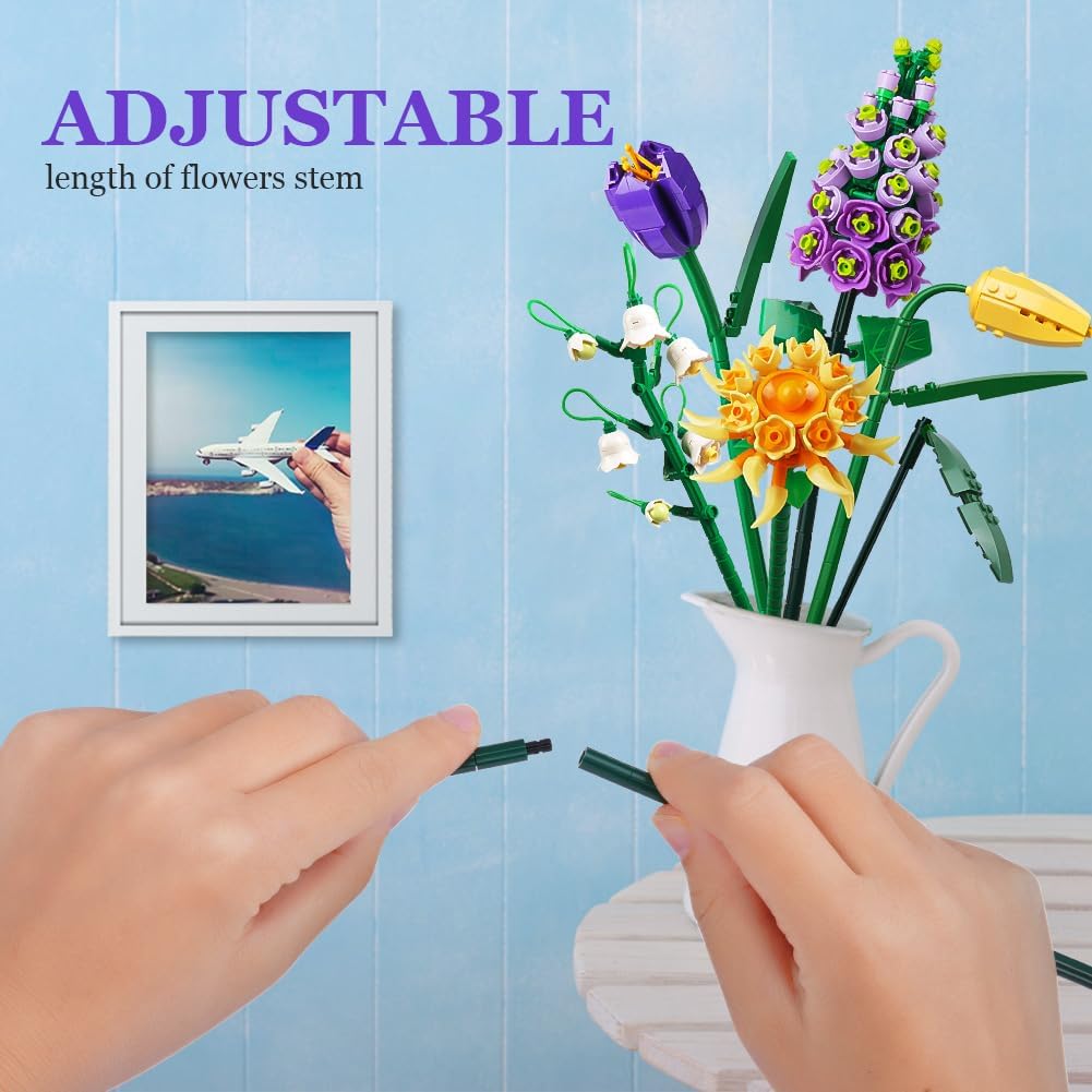 OSDUE Mini Bricks Flower Bouquet Building Sets, Artificial Flowers, DIY Unique Decoration Home, 534 Pieces Botanical Collection for Couples Women Wife for Valentine's Day