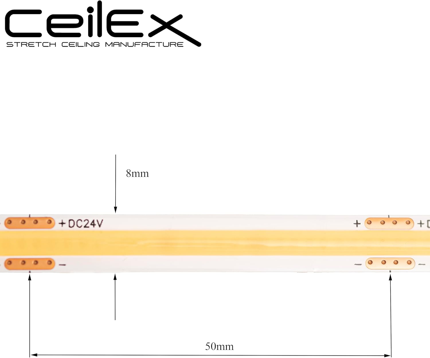 COB LED Strip 24V, 10W/m, 480 LEDs/m, 8mm, CRI90, IP20 Indoor, UL Listed, Reel to Reel, 3M Adhesive Backing for Lightboxes & Backlit Stretch Ceilings - 3000K/4000K/6500K (4000K - Natural White)