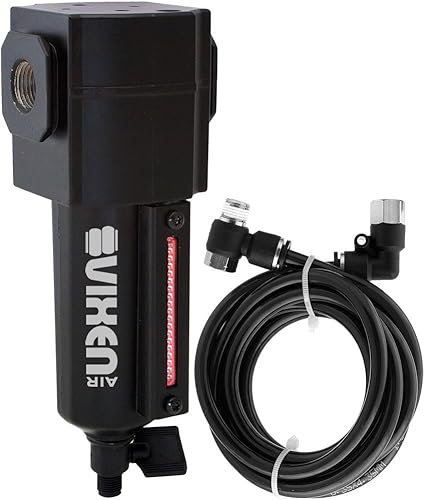 Vixen Air 38 "NPT Filtro de aire de aluminiotrampa de aguaseparador para Air RideSuspensiónHerramientas de aire con kit de drenaje remoto negro