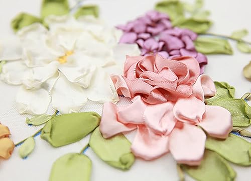Miniatura 10 de Kit de floración de flores de primavera de bordado de cinta, pintura 3D, decoración de pared, sello de aguja, trabajo con aro
