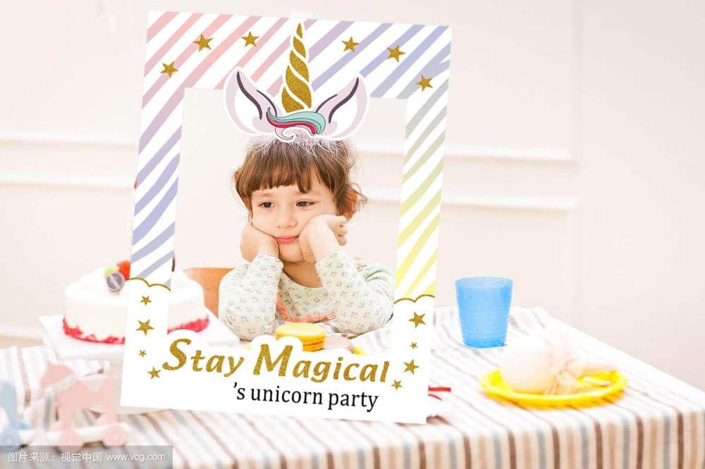 ABYED Magical Unicorn Photo Booth Props Picture Frame-Unicorn Baby Shower Or Birthday Party Supplies
