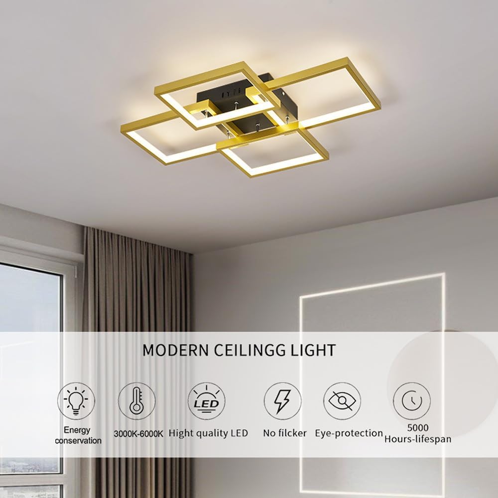 Modern LED Ceiling Light LED Rectangle Design Dimmable Chandelier for Bedroom Study Kitchen Living Room Diummable/3000-6000K Metal LED Light