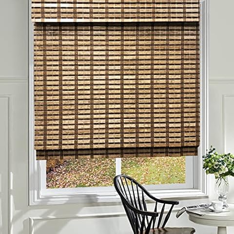 Blackout Wood Window Roman Shades, Bamboo Shades Blinds with Liner, Pattern 4 Cover