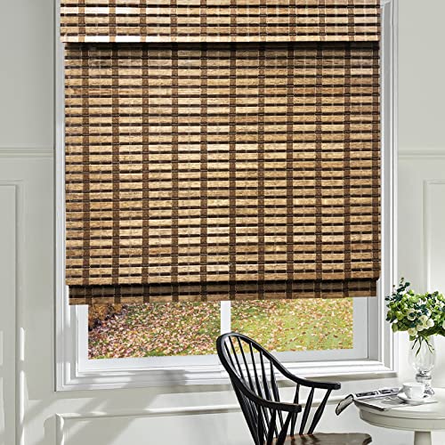 Blackout Wood Window Roman Shades, Bamboo Shades Blinds with Liner, Pattern 4