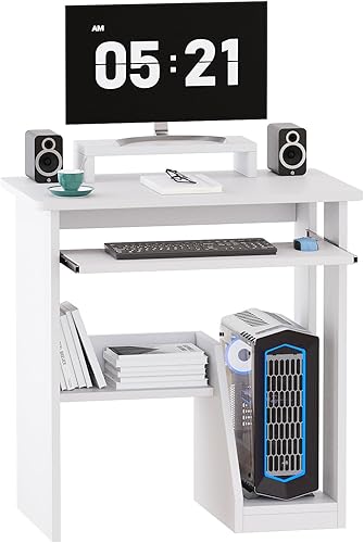 Miniatura 23 de Escritorio pequeño para computadora para oficina en casa, mesa de juegos compacta para computadora de escritorio y portátil, con cajón de Blanco