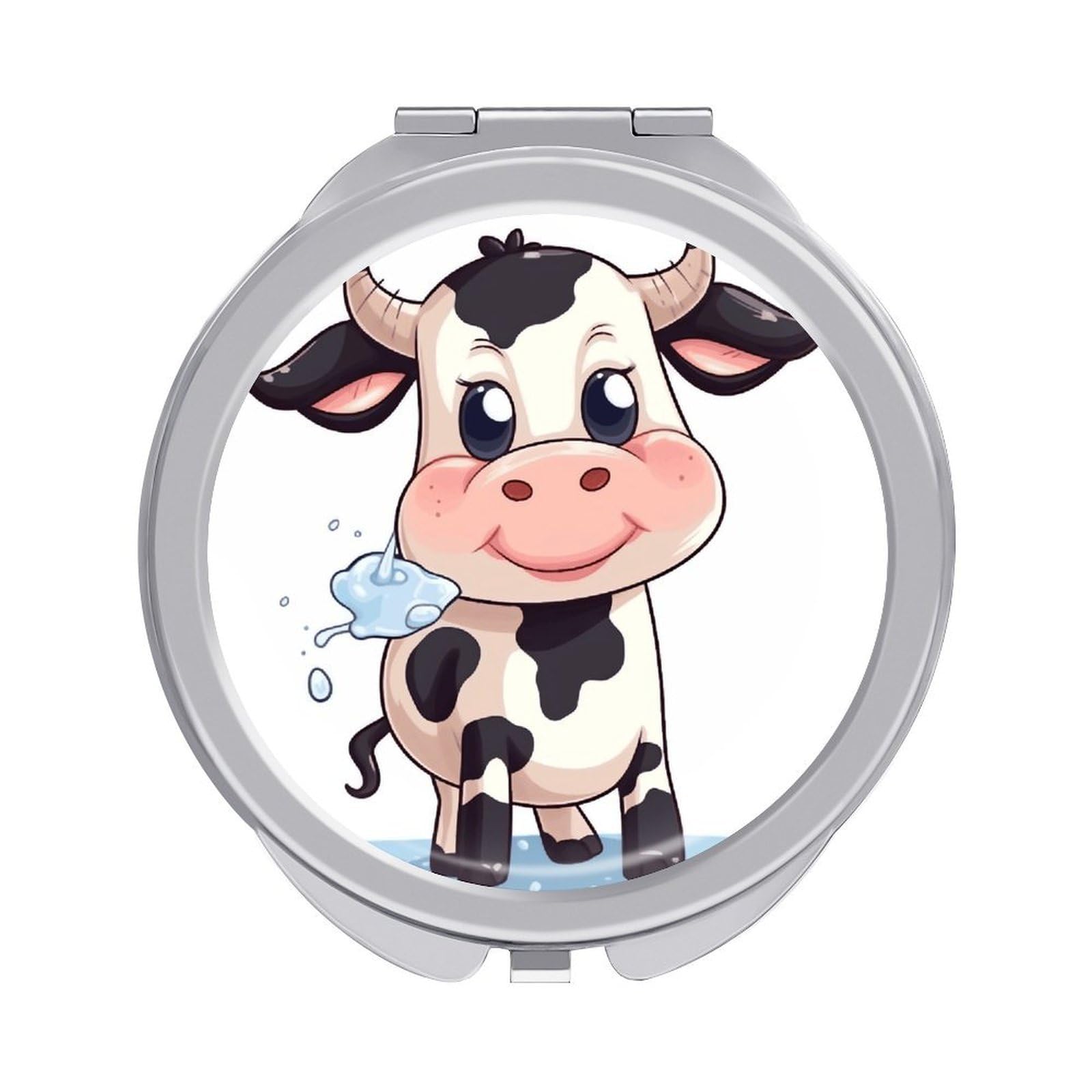 JTREHY Cartoon Milk Cow Makeup Mirror Portable Folding Mirror Compact Travel Mirrors 2-Sided Round Pocket Mirrors Cute Handheld Beauty Mirror for Handbag Purse for Women Gift