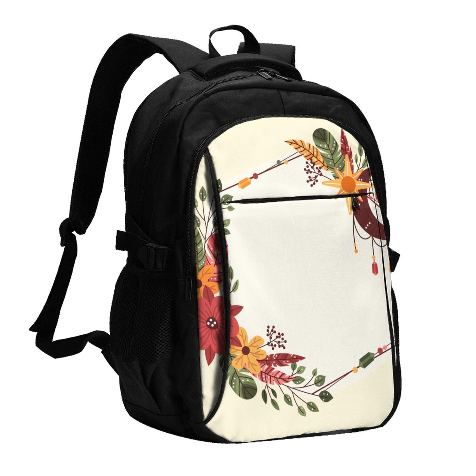 Hand Drawn Bird And Flower Frame Usb Travel Backpacks Light Backpacks For Men Women Book Bag Travel Hiking Camping Work