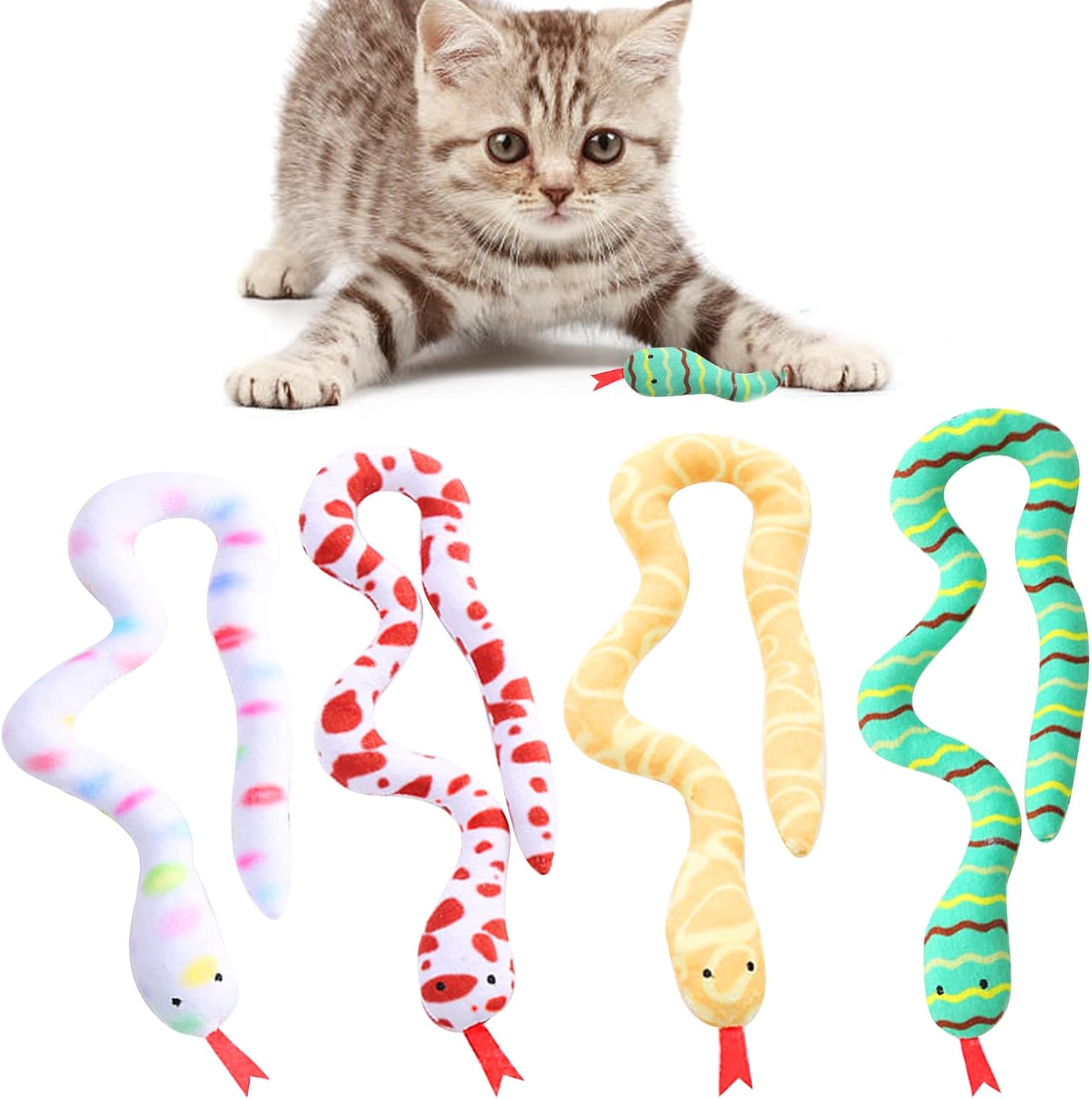 4 Pack Snake Cat Catnip Toys, Cat Teething Chew Toy for Indoor Cats, Interactive Cat Toy,Fun Kitty Kitten Catnip Toys for Cat Exercise