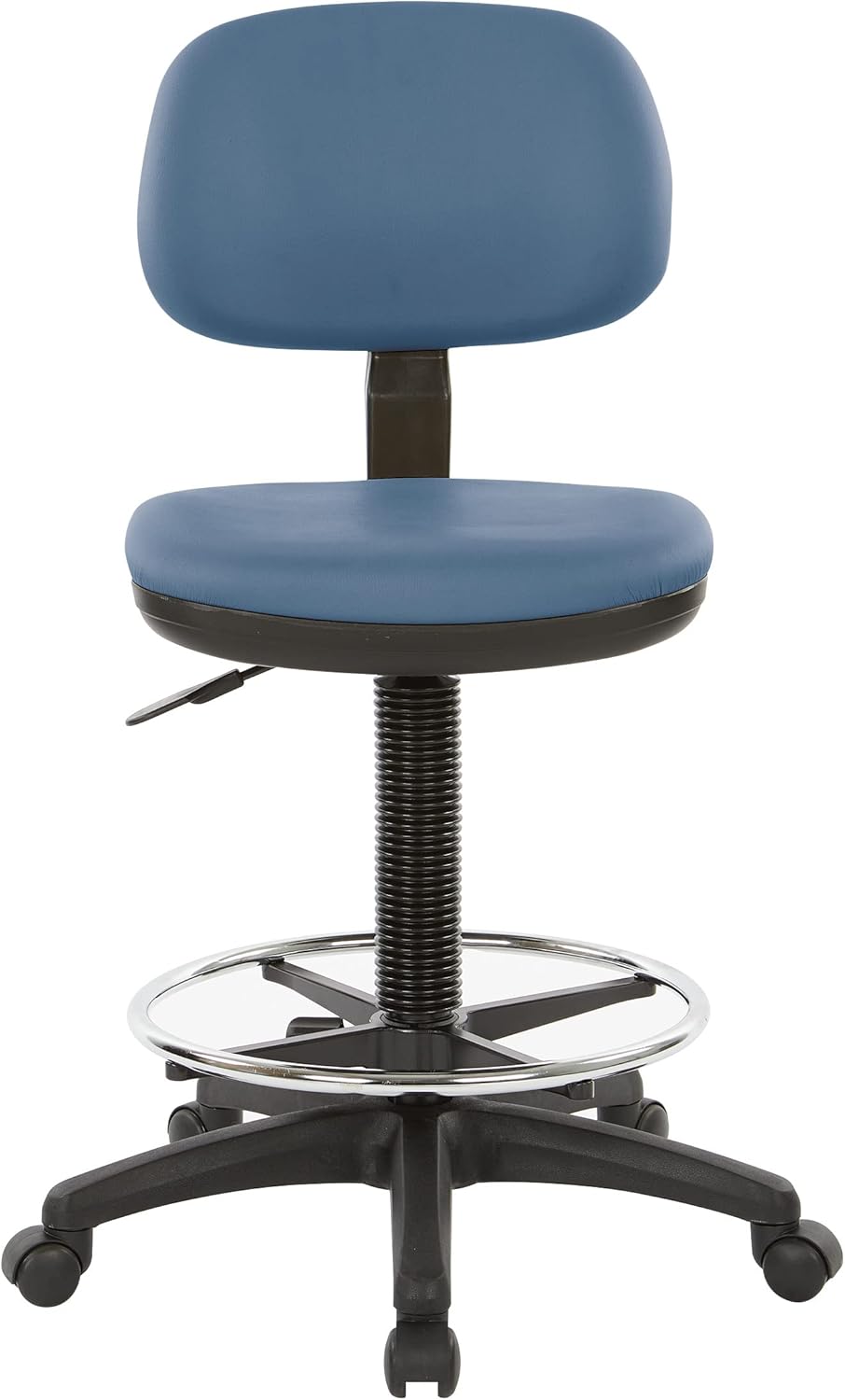 Office Star DC Series Adjustable Drafting Chair with Foot Ring and Sculptured Foam Seat, Low-Back, Dillon Blue Faux Leather : Office Products