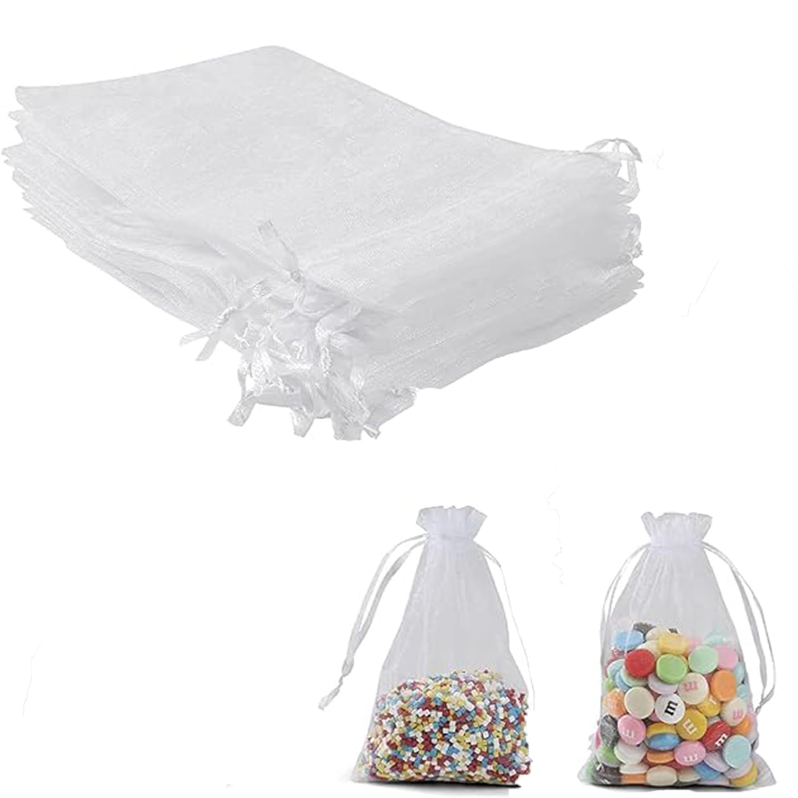 Sacchetti Organza 25x35cm - 30 Pezzi Bianchi Con Cordino, Per Regali E Matrimoni