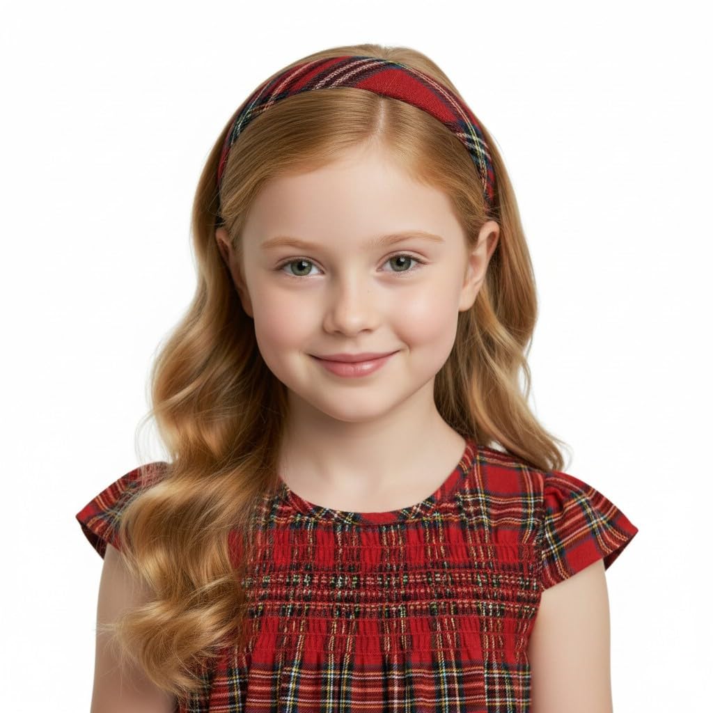 Cerchietto per Capelli Bambina in Tartan Scozzese Rosso (Rosso, Dai 3 anni in su)