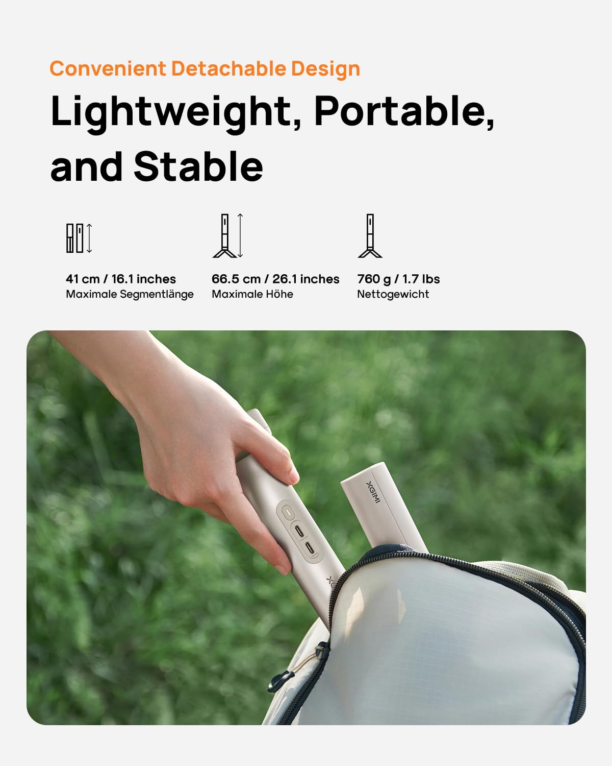 XGIMI PowerBase Standfuß (Neu), Schnelle Befestigung, Leicht & Tragbar | 20.000mAh Akku, 65W Power Delivery, 2,5h Laufzeit, Kompatibel MoGo 2 Pro (New), MoGo 3 Pro und Elfin Flip Plus Beamer